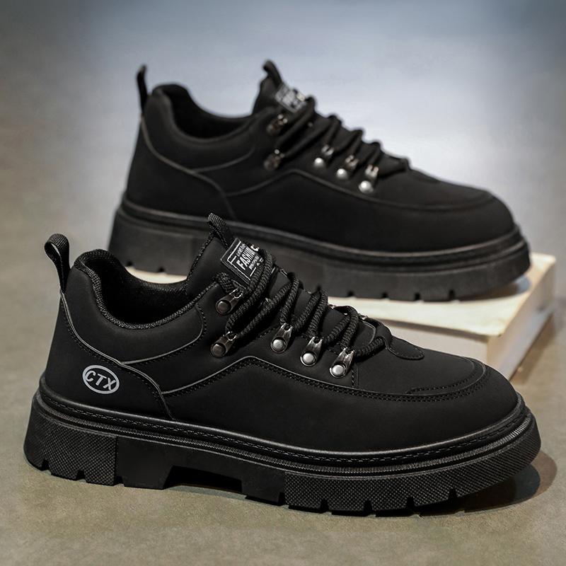 Outdoor Leather Men's Casual Shoes Non Slip Hiking Shoes Breathable Lightweight Fashion Work Boots Comfortable Walking Sneakers