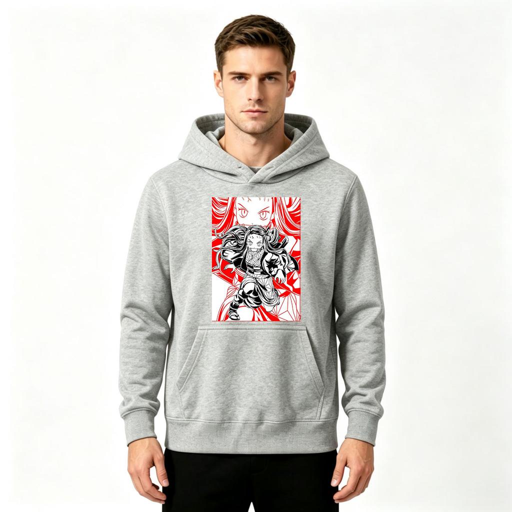 Men's Anime Nezuko Print Pullover Hoodie Casual Long Sleeve Sweatshirt for Daily Wear