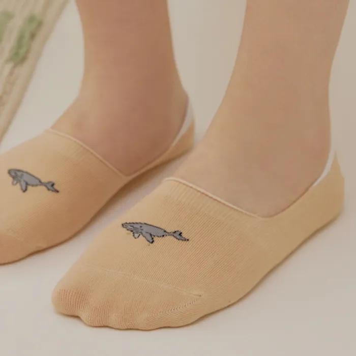 No-show Socks Humpback Whale Beige. Soft Organic Non-compression Illustrated Socks