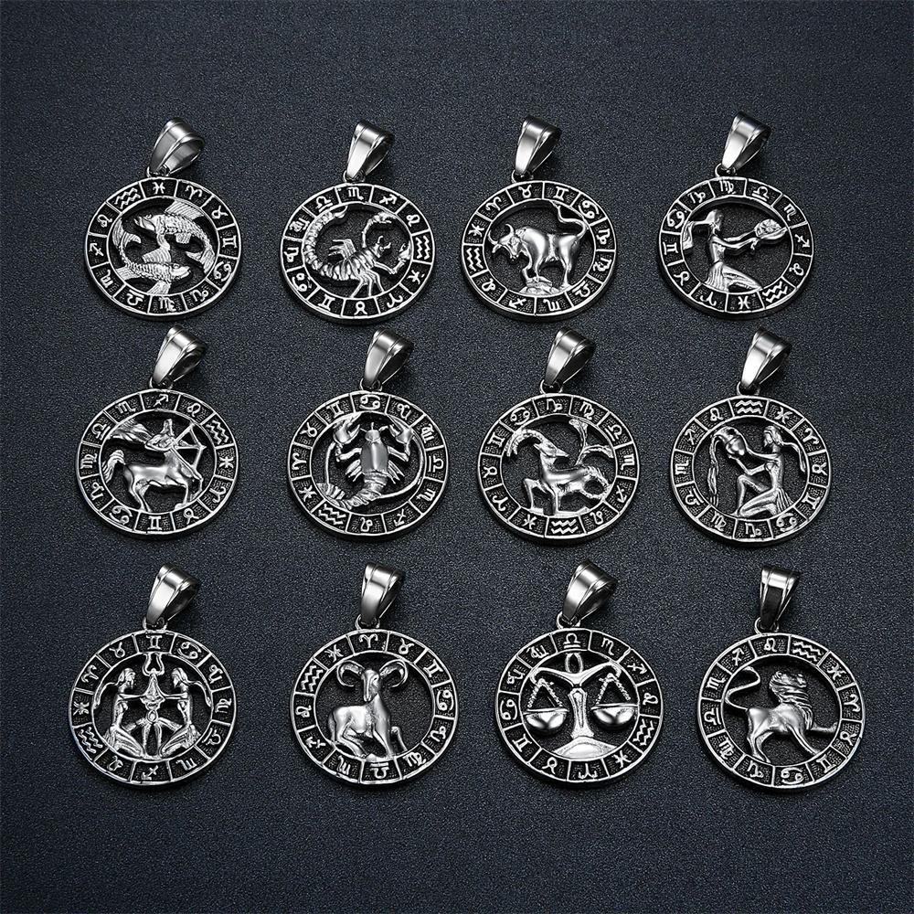 Segni Zodiacali Scorpione Bilancia 12 Costellazioni Ciondolo Colore Argento Catena a Corda in Acciaio Inossidabile Collana per Uomini Donne Gioielli 2025