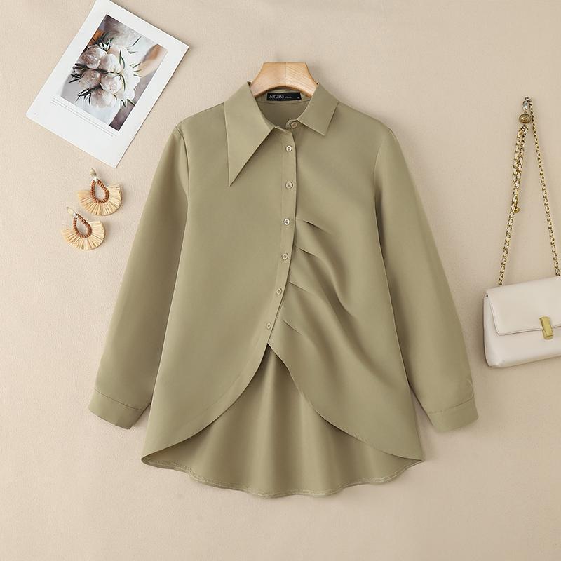 

ZANZEA Женская повседневная блузка с отложным воротником и длинными рукавами 5XL хаки