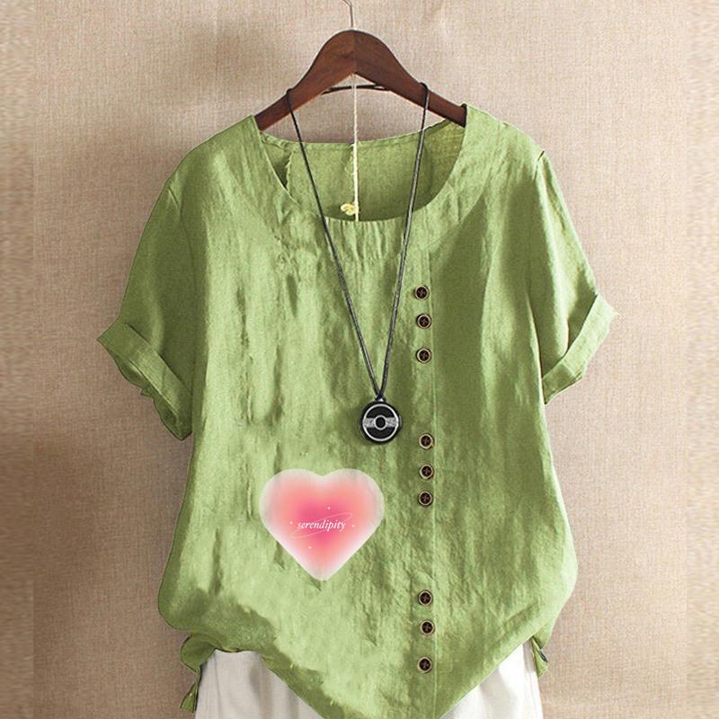 

Женская модная футболка с круглым вырезом и коротким рукавом, повседневная хлопковая льняная рубашка с рисунком, свободная розовая летняя блузка с принтом «Любовь», топы 5XL зелёный