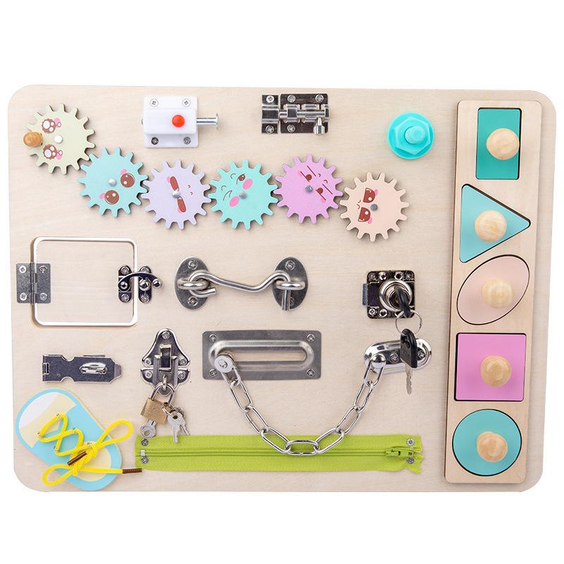 Children's Educational Early Education Busy Board Toys Wooden Car Multi-functional Music Steering Wheel Busy Board Unlocking Toys