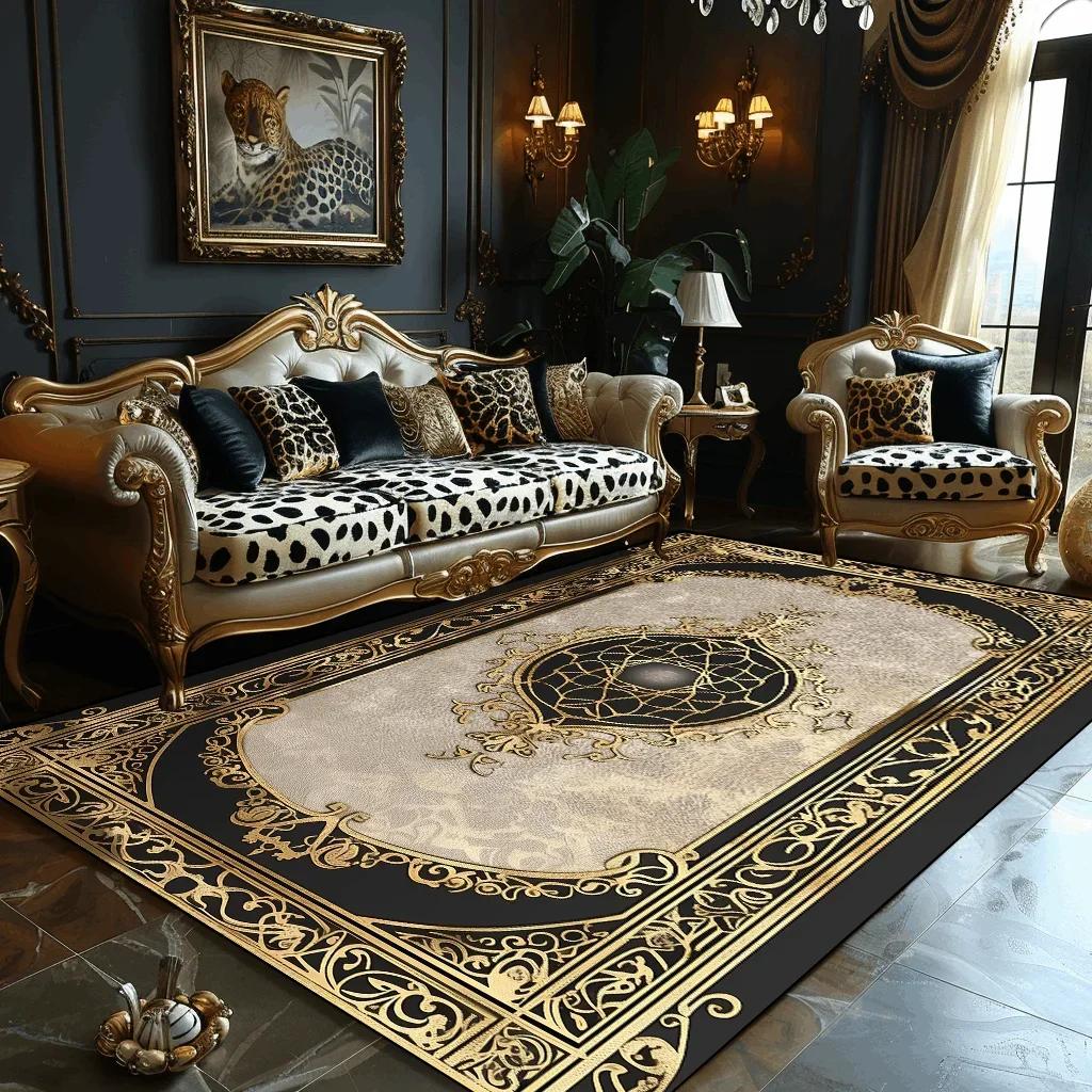 Luxury Golden Carpet Living Room Decoration Home Sofa Table Beside Carpets Bedroom Hotel Hall Non-slip Soft Floor Mats Tapete