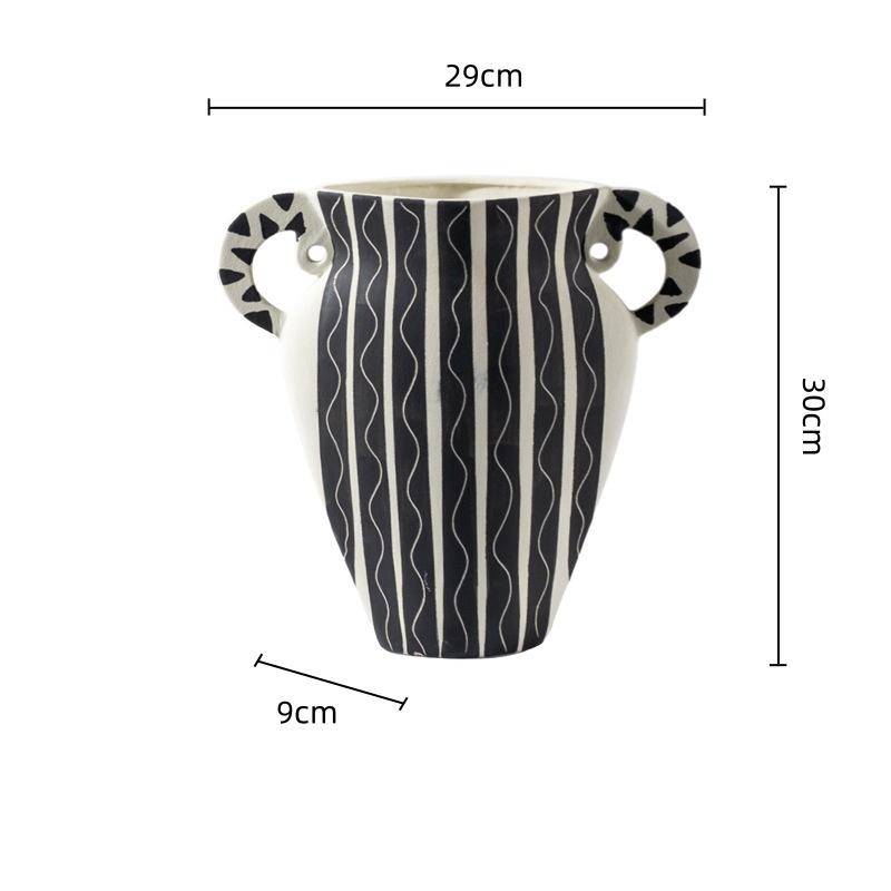 Ceramic Vase Black Check Geometric Striped Flower Pot Flower Vase Ceramic Handicraft Floral Arrangement Accessories
