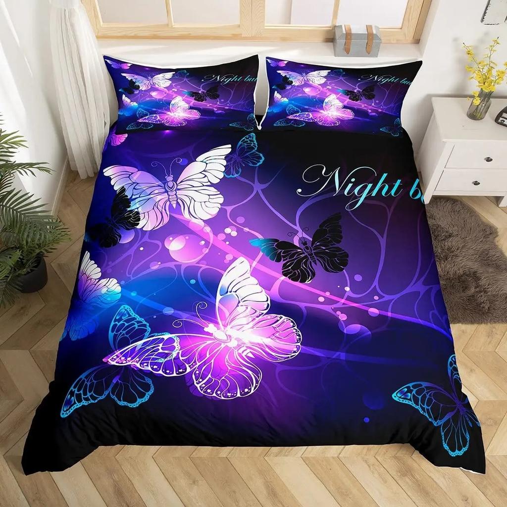 Conjunto de Capa de Edredom Borboleta Roxa Completo Jogos de Cama Borboletas Capa de Edredom Galáxia Para Mulheres,Capa de Colcha Psicodélica Deslumbrante