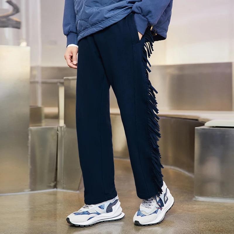 Li Ning Solid Color Tassel Logo Straight Leg Casual Pants Men Pants Blue AKLR731-7