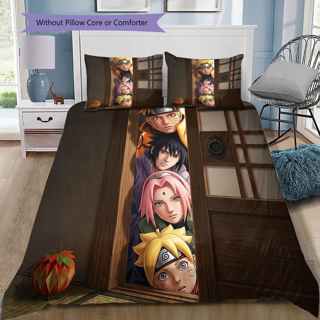 Naruto Feuer Entschlossenheit Muster Bettwäsche Tagesdecke Set Bettbezug Kissenbezug Zuhause Geburtstagsgeschenk(1 Bettbezug + 2 Kissenbezüge, ohne Füllung)