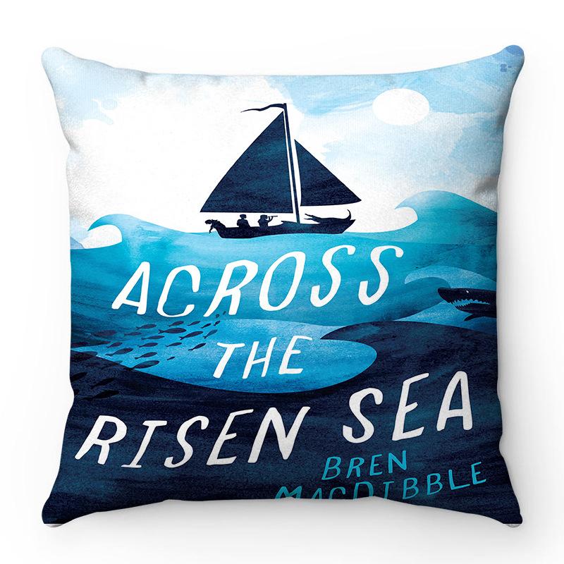 Cartoon Summer Sail Pattern Digital Printing Short Plush Pillow Covers for Car Sofa Office Cushion Cover Home Goods 60x60cm