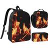 Brennendes Feuer mit Funken Rucksack Schüler-Buchtasche Schultasche Umhängetaschen 3 Stück Isolierte Lunchtasche Federmäppchen