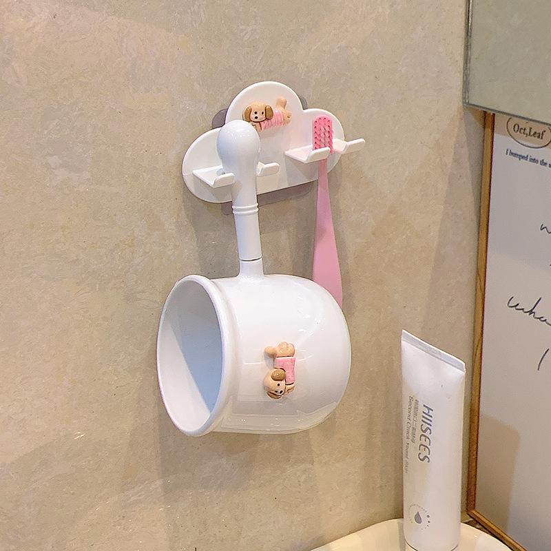 Dachshund Design Wall Mount Toothbrush Holder No Drill Installation For Kids Bathroom Cup Storage Set Bathroom Organizer Rack