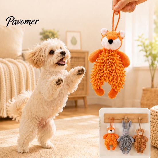 Interactive Training Toys for Small Medium Dogs Plush Squeaky Dog Toy, Fox/Rabbit/Bear Shape, Durable Bite-Resistant Toy Bite Resistant with Lanyard,