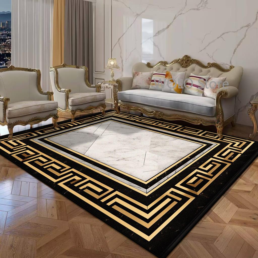 Black Gold Marble Luxury Carpet for Living Room Decorations Sofa Table Large Area Rugs Balcony Long Floor Mat Anti-slip Doormat