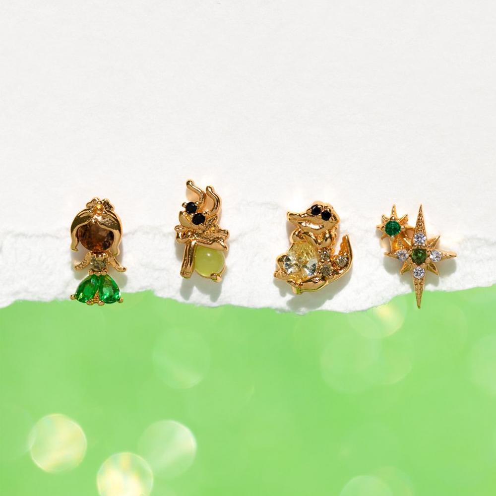 New Ins Cute Cartoon Princess Earrings Set For Women Girl Fashion Vintage Colorful Zircon Stud Earring Jewelry Gift