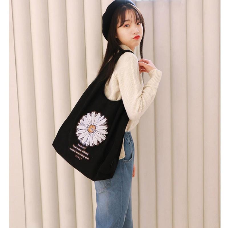 Daisy Canvas Shoulder Bag Student Handbag Women Small Shopping Bag Girl Flowers Casual Tote Bag