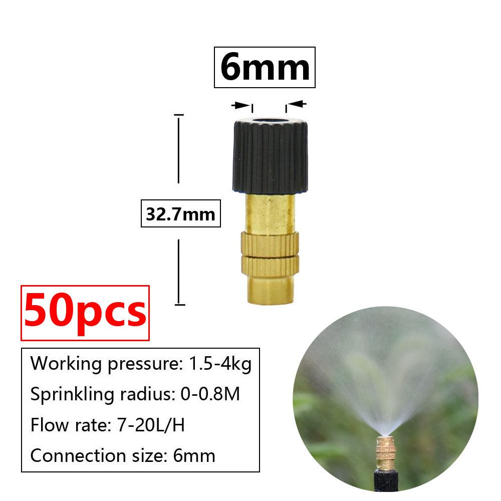 50pcs Adjustable Brass Misting Nozzle Copper Cooling Sprinkler 4/7mm Plastic Tee Barb Thread Connector For Garden Irrigation