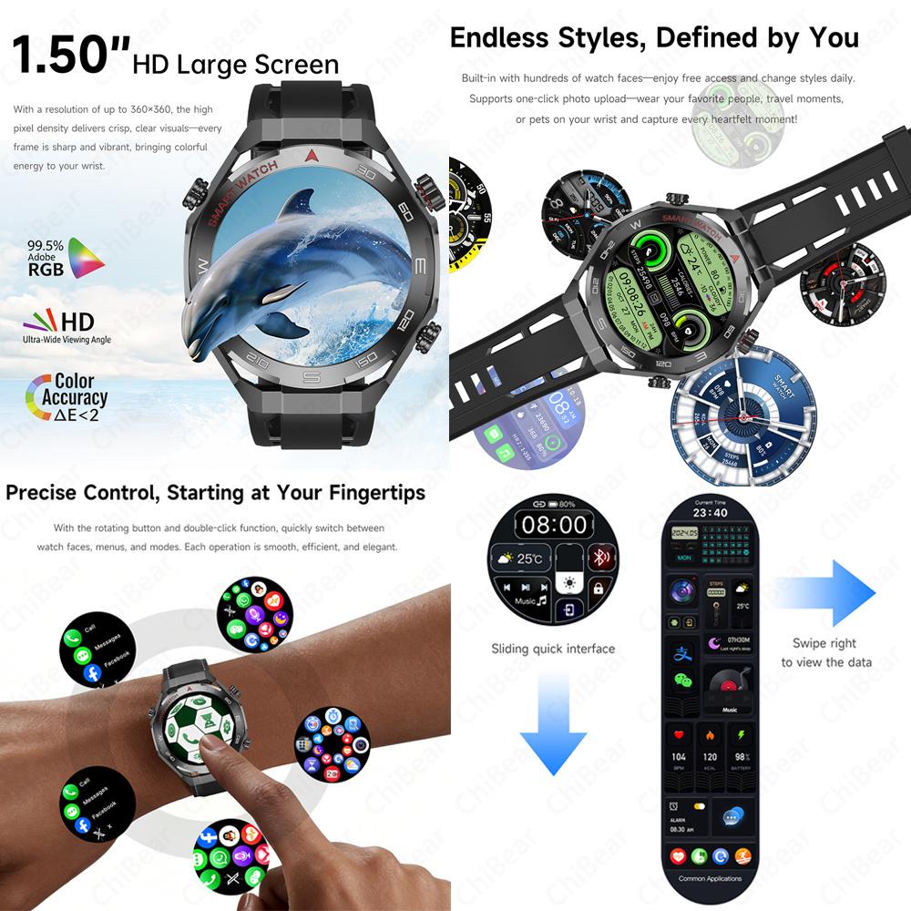 New Bluetooth Call Smart Watch Men Heart Rate Health Monitoring Altitude Air Pressure Detection LED Flashlight Smartwatch