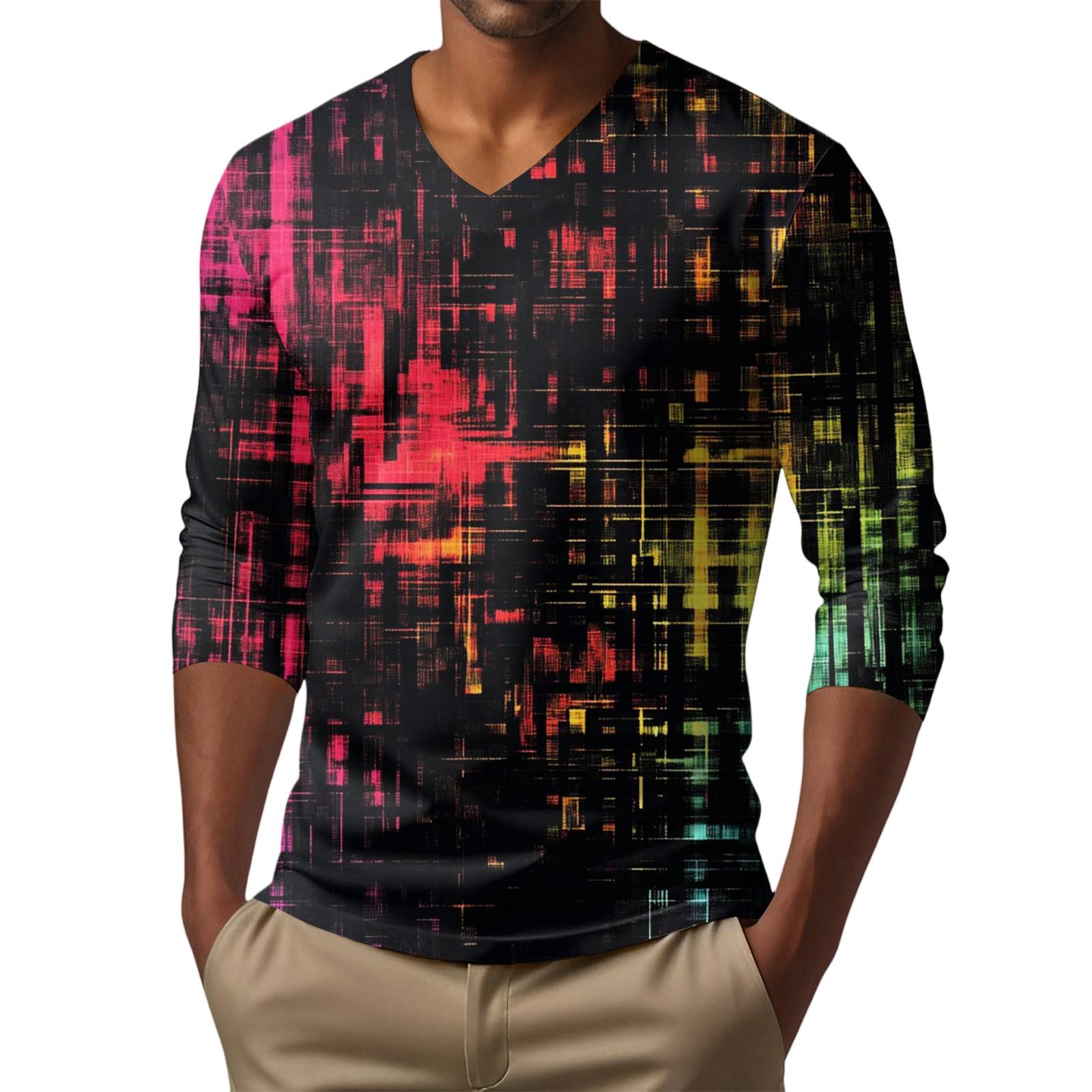 

Мужская футболка с V-образным вырезом, повседневная, модная, с принтом, с длинным рукавом XL красный