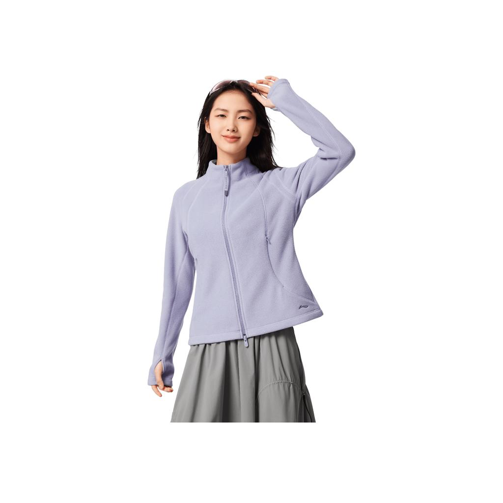 Li-Ning Fitness Series Slim Fit Stand Collar Logo Embroidered Jacket Women Jacket AWDVC36-1