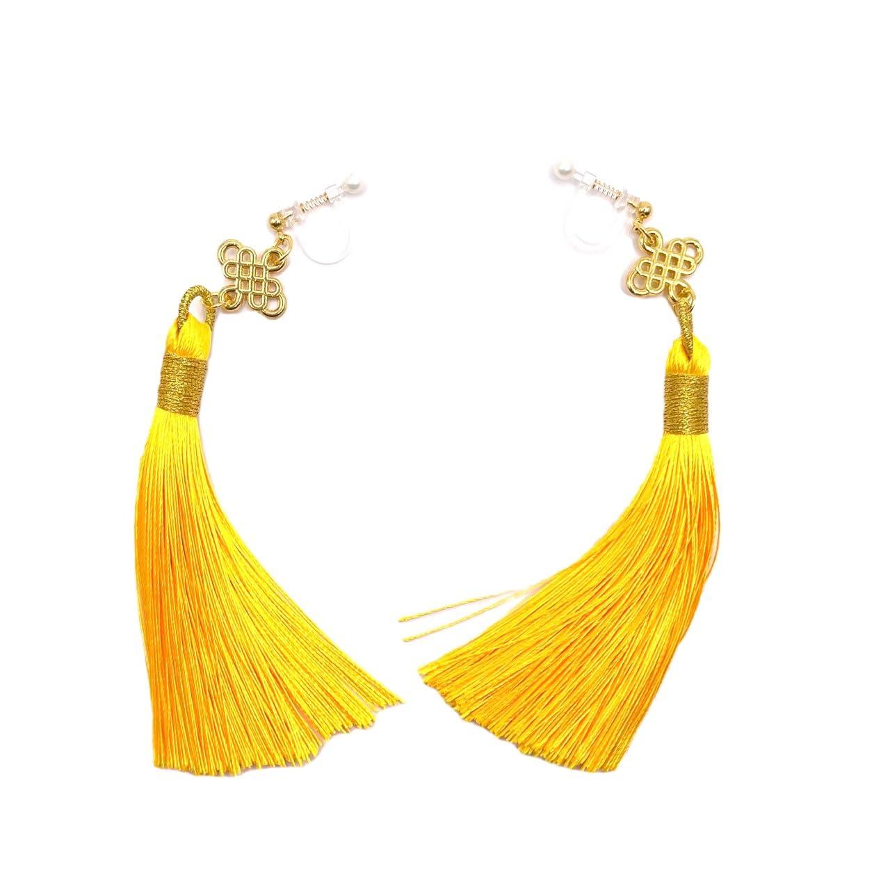 

resin swaying Chinese Chinese Chinese Chinese coordination Non-pierced earrings, earrings, spring-loaded, tassel, Chinese, Chinatown, knot, earrings,