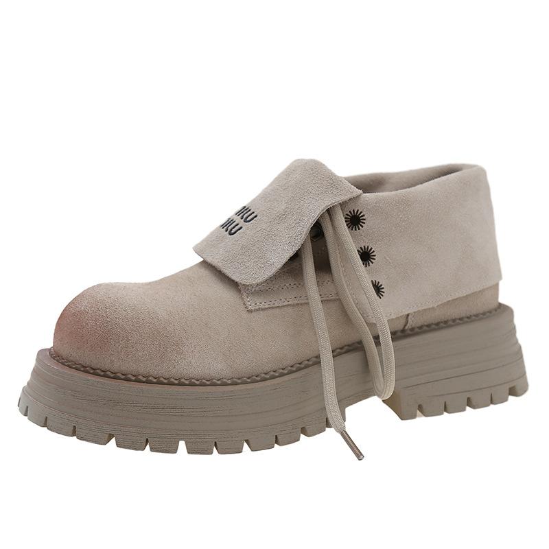 Retro flip Martin boots women's 2025 early autumn new yellow single boots thick-soled two wear short boots rhubarb boots tide