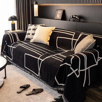 Chenille Sofabezug Stoff Vier Jahreszeiten Universell Schwarz Fleckenabweisend Sofa Handtuch Einfach Modern Geometrische Linie Sofabezug