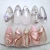 Sweet cat's eye flash diamond small flower bow hollow heart removable manicure 24 pieces