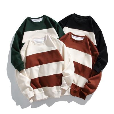 Spring and Autumn New Men's Korean Style Striped Contrast Color Heavy Long Sleeve Round Neck Sweatshirt Trendy Couple Stylish Top