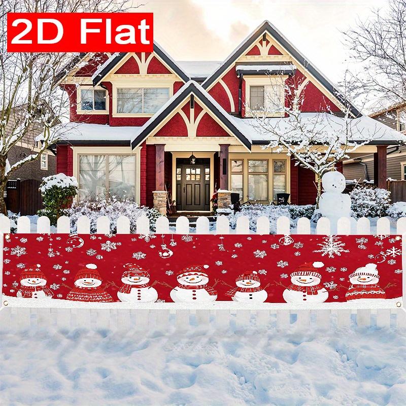 Merry Christmas Snowman Outdoor Banner, Winter Garden Fence Porch Decoration