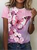 Butterfly Flower 3D Printed Women's Short Sleeve T-shirt Y2k Ladies Clothes Fashionable Pink T-shirt Oversized Woman Clothing