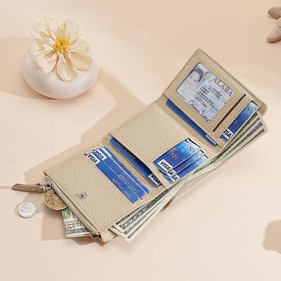 Portafoglio da donna a tre ante in vera pelle con porta carte di credito RFID e portamonete