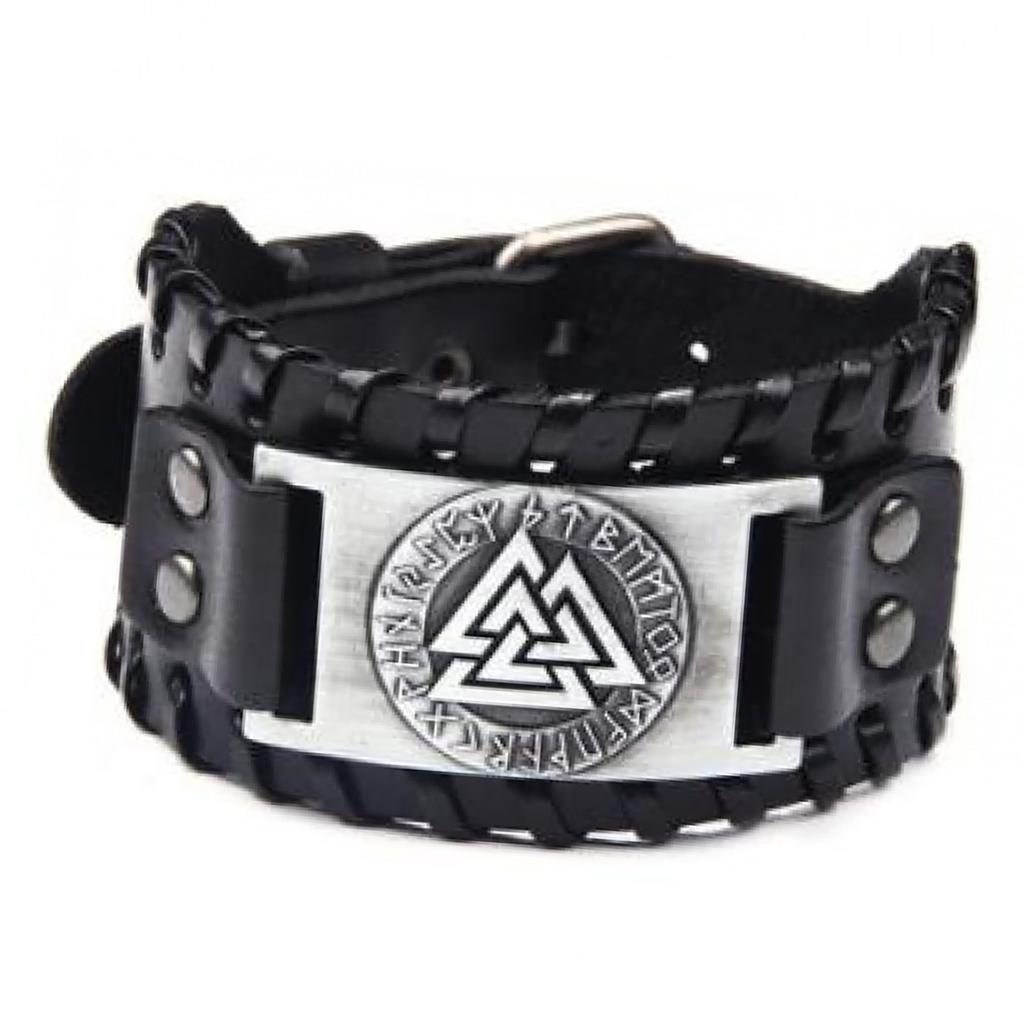 PU Leather Bracelet European Retro Beautiful Black Viking Totem Bracelet for Parties Cosplay