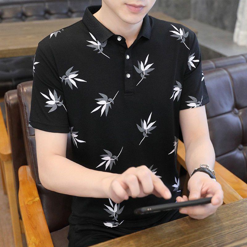 

Мужские хлопковые рубашки поло с принтом кленового листа, брендовые новые качественные повседневные деловые футболки-поло с короткими рукавами, летняя мужская одежда 3XL чёрный