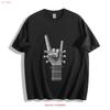 Rock Hand Guitar T Shirt Vintage Washed Stylish Fashion Breathable Slightly Top For Everyday Wear Homme Soft Stretched Unisex