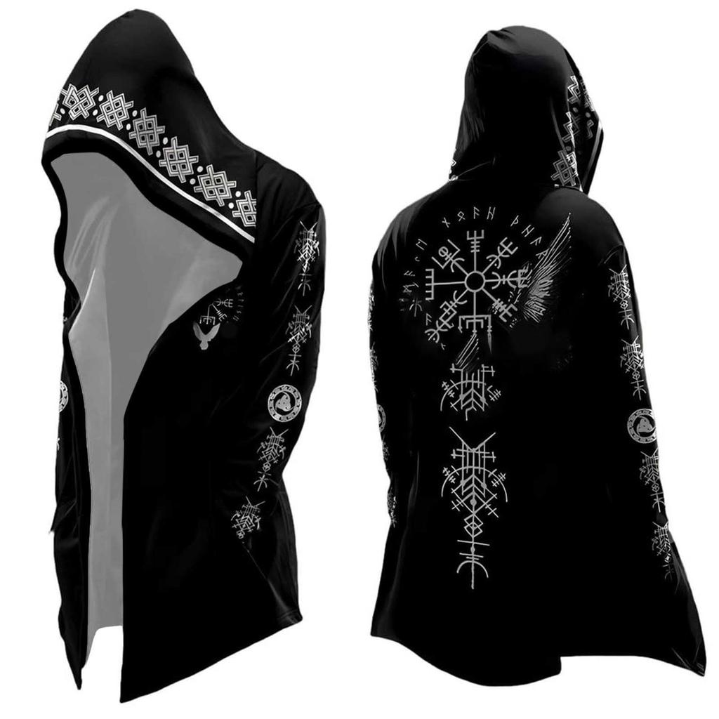 Men's Hooded Cape with Printed Pattern for Halloween Costume