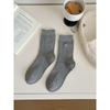 Autumn Socks, Bow Embroidery, Solid Color Lace, Pile Socks, Cotton Mid-calf Socks for Women