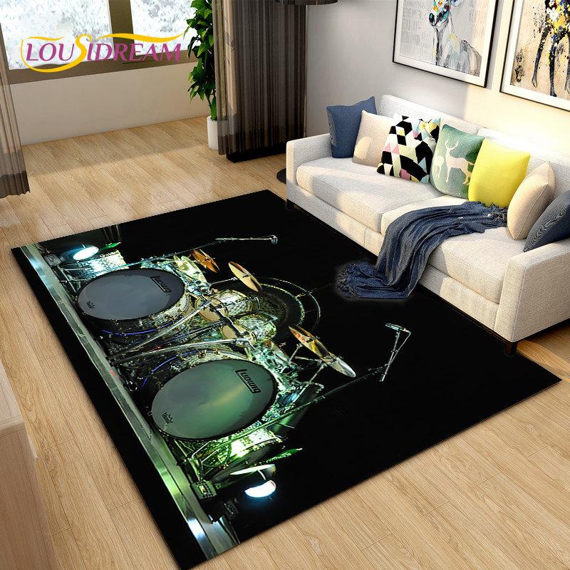 Drum Kit Music Instruments Area Rug Large,Carpet Rug for Living Room Bedroom Sofa Doormat Decoration,Kitchen Non-slip Floor Mat