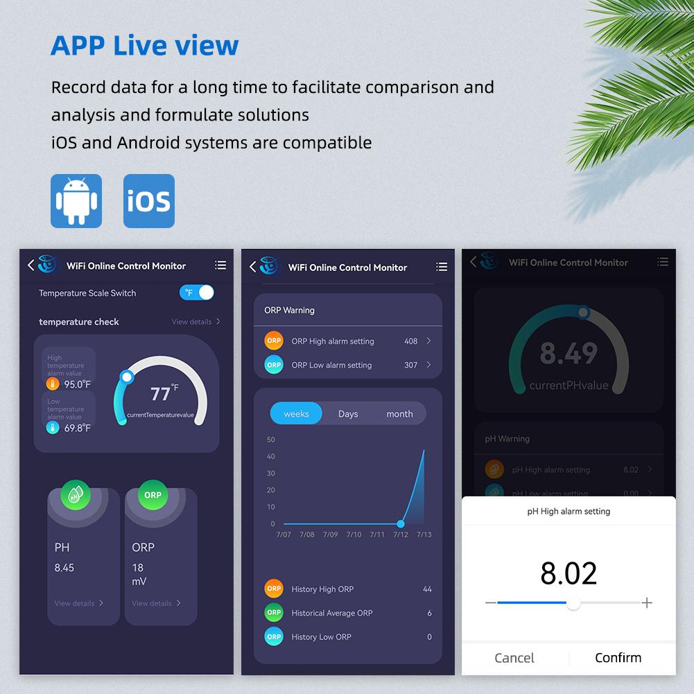 Smart WIFI Online Meter PH ORP Temp Aquarium Water Quality Tester Monitor Controller for Swimming Pool Spa Soilless Cultivation