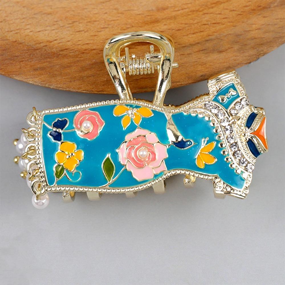 enamel Chinese Style Hair Claw Pearl Metal Shark Clip Cheongsam Design Hair Clip  Girls