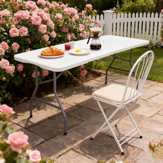 Portable Camping Folding Table with Handle Lightweight Heavy Duty Metal Frame HDPE Top Fold-in-Half Desk Outdoor Hiking Backpacking BBQ Collapsible