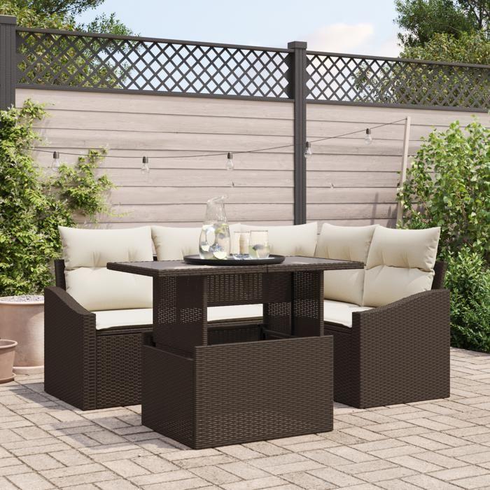 VidaXL Ensemble de 5 Canapés de Jardin avec Coussins Marron Poly Rattan 3348994