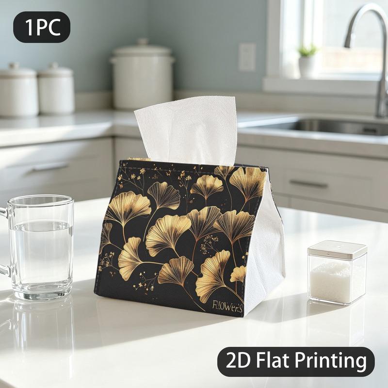 1pc Tissue Box, Luxury Style Golden Ginkgo Elegant Feel Pattern, 2D Flat Printing, Crafted with Strong Polyester, Can Be Washed, Tissue Holder, for Co
