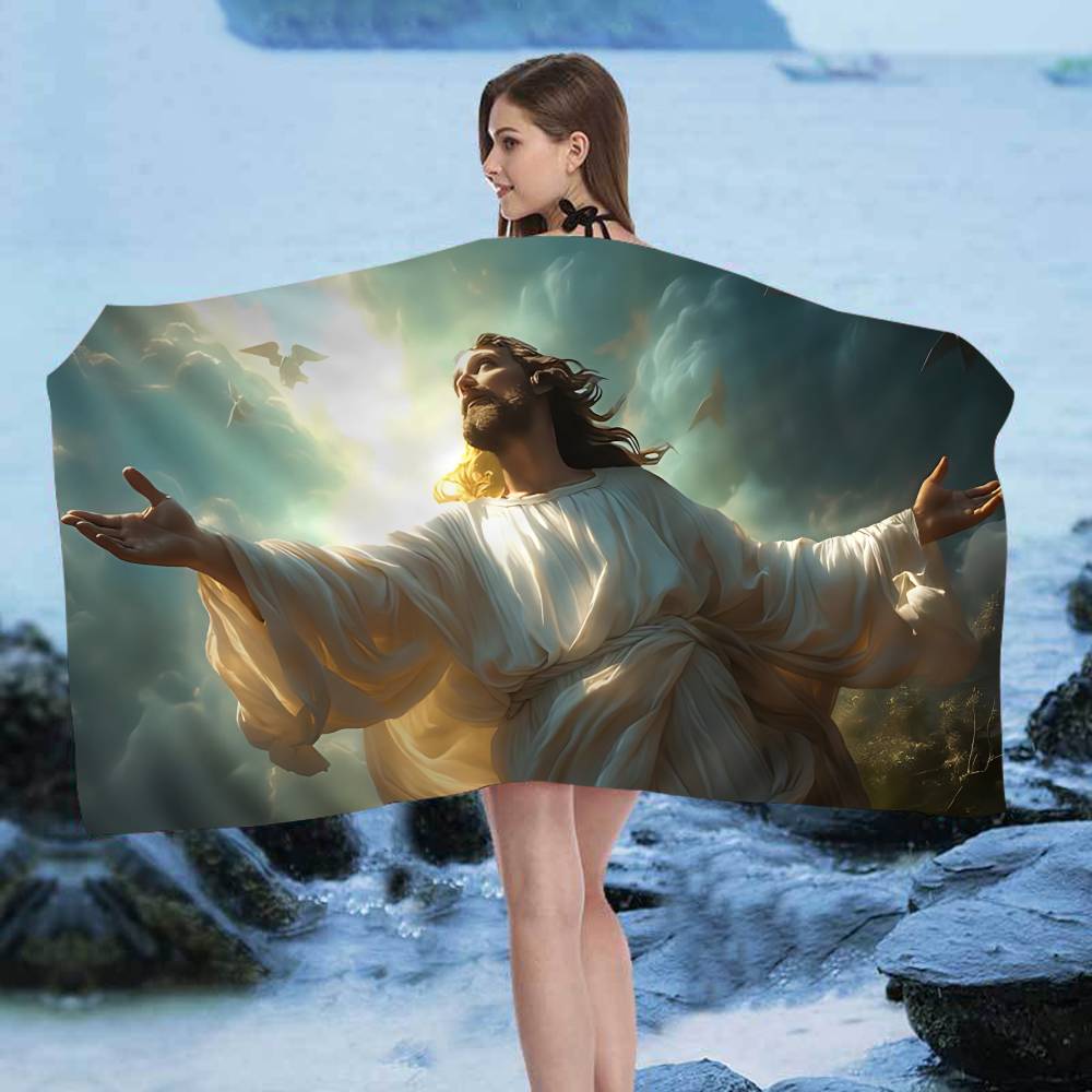 

J-Jesus Microfiber Printed Beach Towel Mountain Climbing Yoga Beach Swimming Running Absorbent Soft Towel W30*H60(CM)