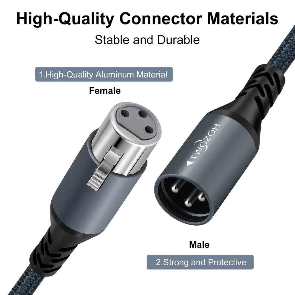 Twozoh XLR Male to Female Audio Cable, 1M, Pack of 2, Braided Balanced 3-Pin XLR Microphone Cable (ProfessionalHifi), Invoice Issue Available