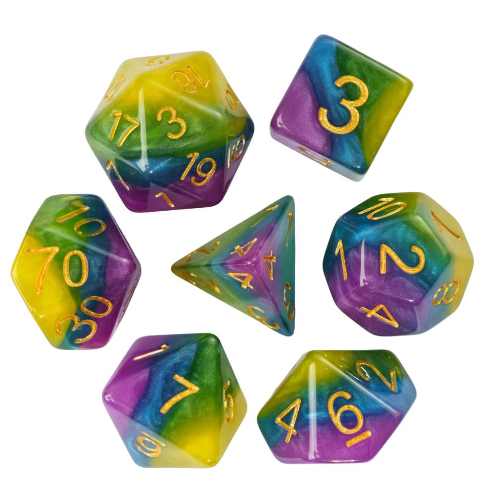 Cusdie Multi-color DND Dice Resin Glitter D4-D20 Polyhedral Dice Set for Dungeons and Dragons Tabletop Role Playing Board Game