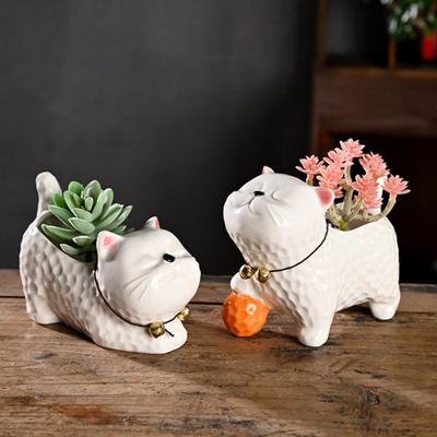 Yousheng Ceramic Animal Plant Pot Cute Kitty Flowerpot with Drainage Hole Decorative Sheep Pig Planter for Succulents Home Room Office Desk Decor