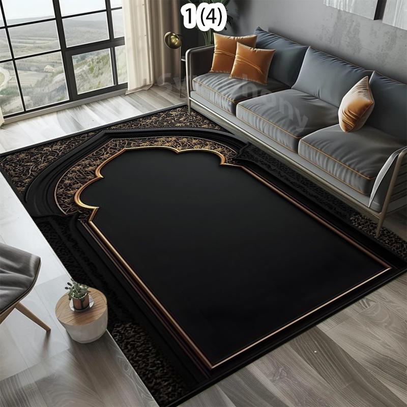 

Elegant Black Gold Prayer Rug Islamic Mosque Arch Print NonSlip Floor Mat for Muslim Worship Living Room Home Decor 40X60CM