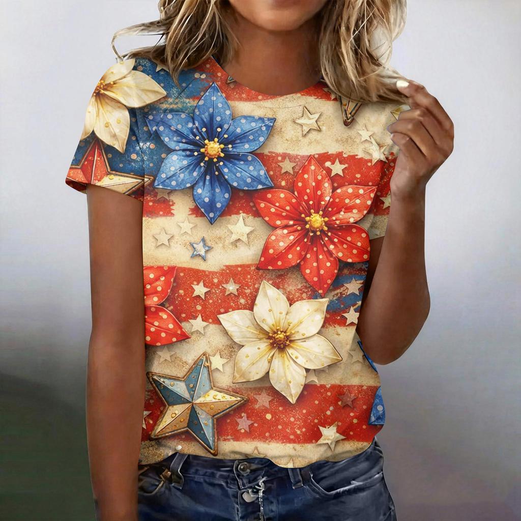 Women's Casual Fashion Short-Sleeve Raglan Sleeve Printed T-Shirt Top