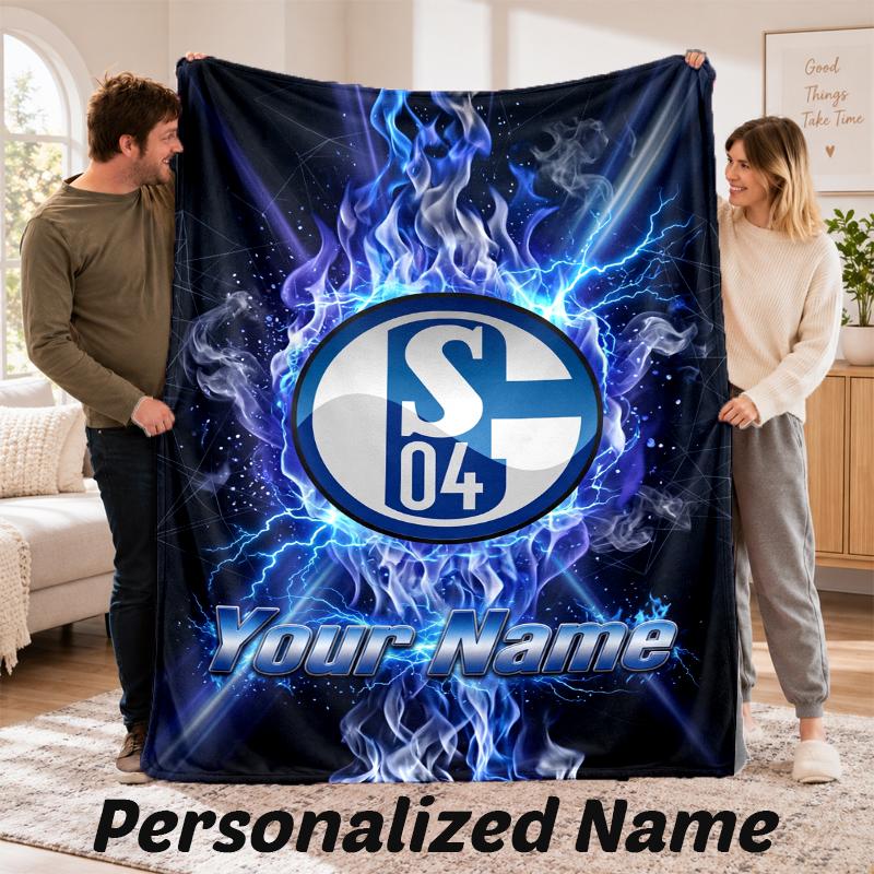 Schalke 04 FC Personalisierte Flanelldecke Benutzerdefinierter Name Text Weiche Überwurfdecke Heimdekoration