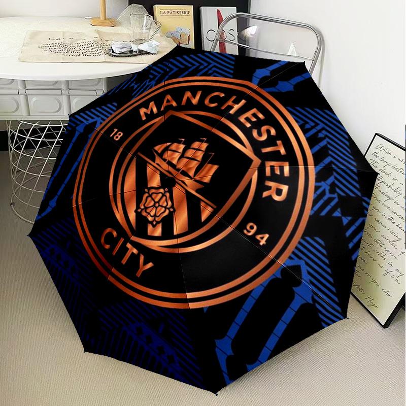 1 Stück Manchester City F.C. Bedruckter Regenschirm Faltbarer Regenschirm, Automatischer Regenschirm 8-Speichen für Reisen, Camping Fan-Geschenke Weihnachtsgeschenke